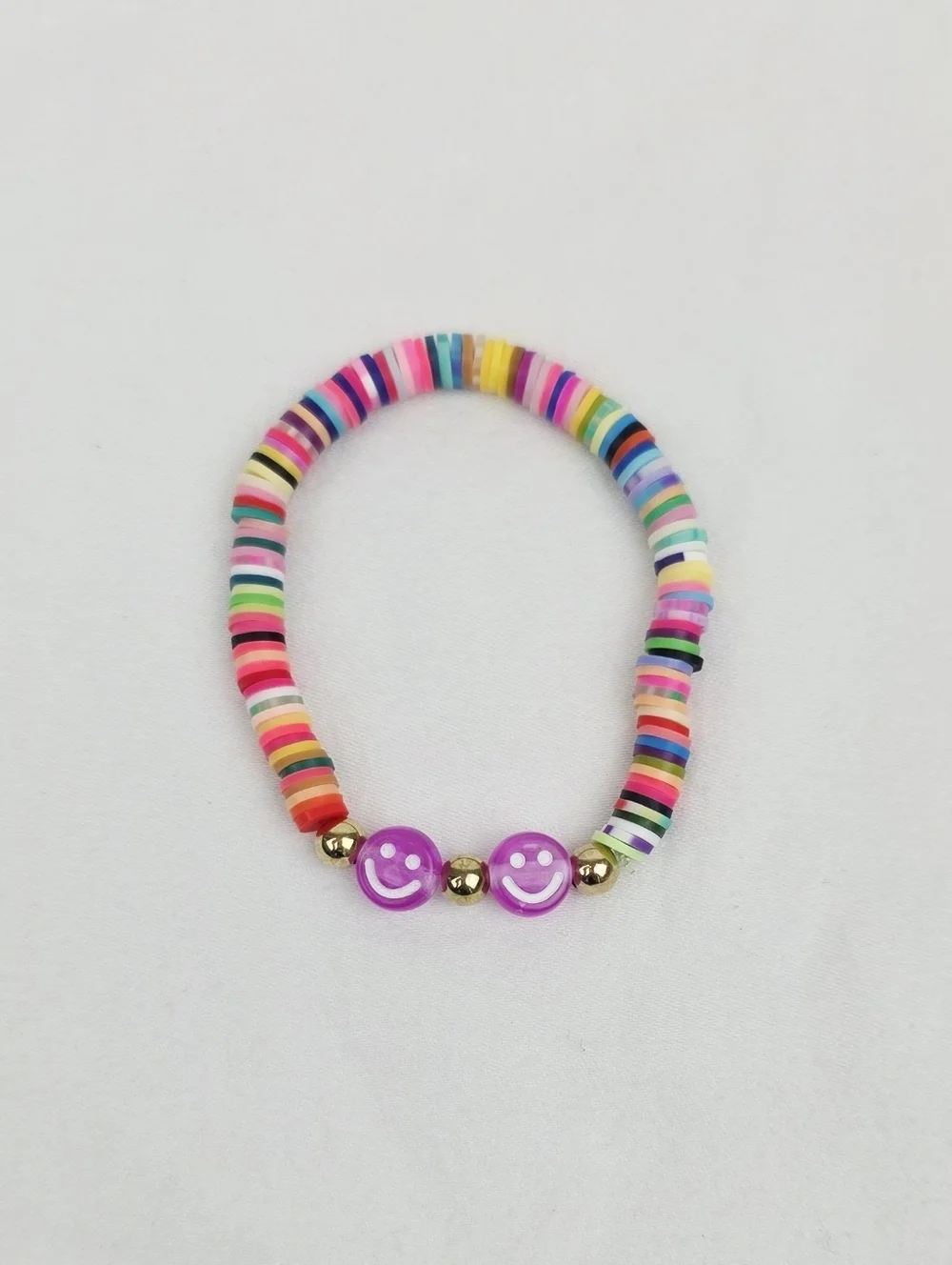 Handmade Clay Bead Multi Color Smiley Face Bracelet